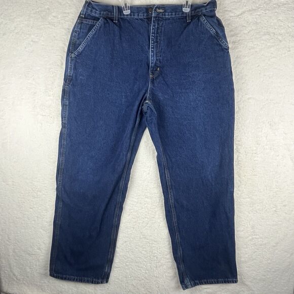 Carhartt Blue Denim Carpenter Jeans Mens 40x32 Dungaree Fit B13 HDK Straight Leg - Picture 1 of 9